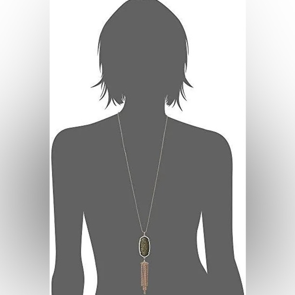 Kendra Scott Rayne Gold Tone Tassel 30 in Necklace Olive green stone - Picture 5 of 5